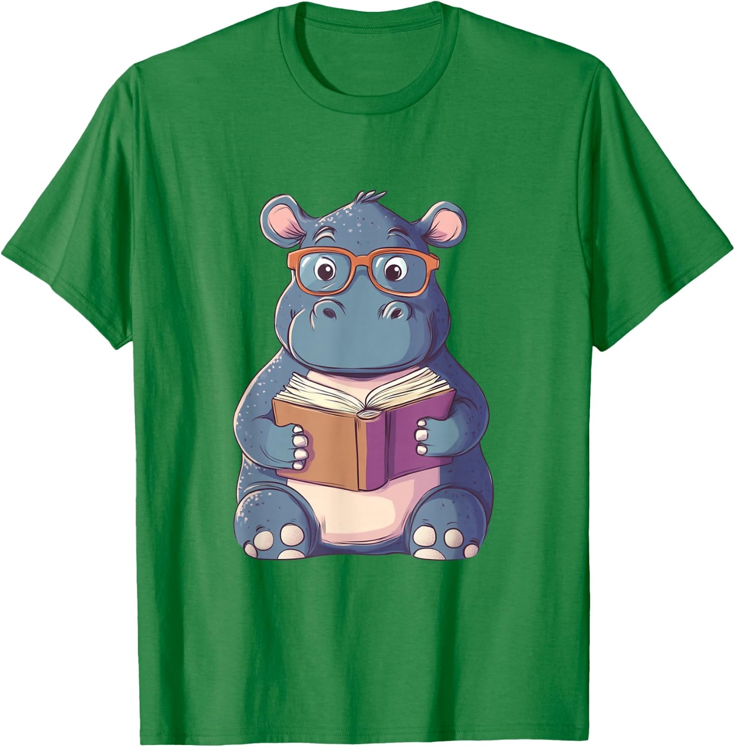 Hippo Reading Book for Boys Girls Kids Bookworm T-Shirt - T-Shirt | Irish Green