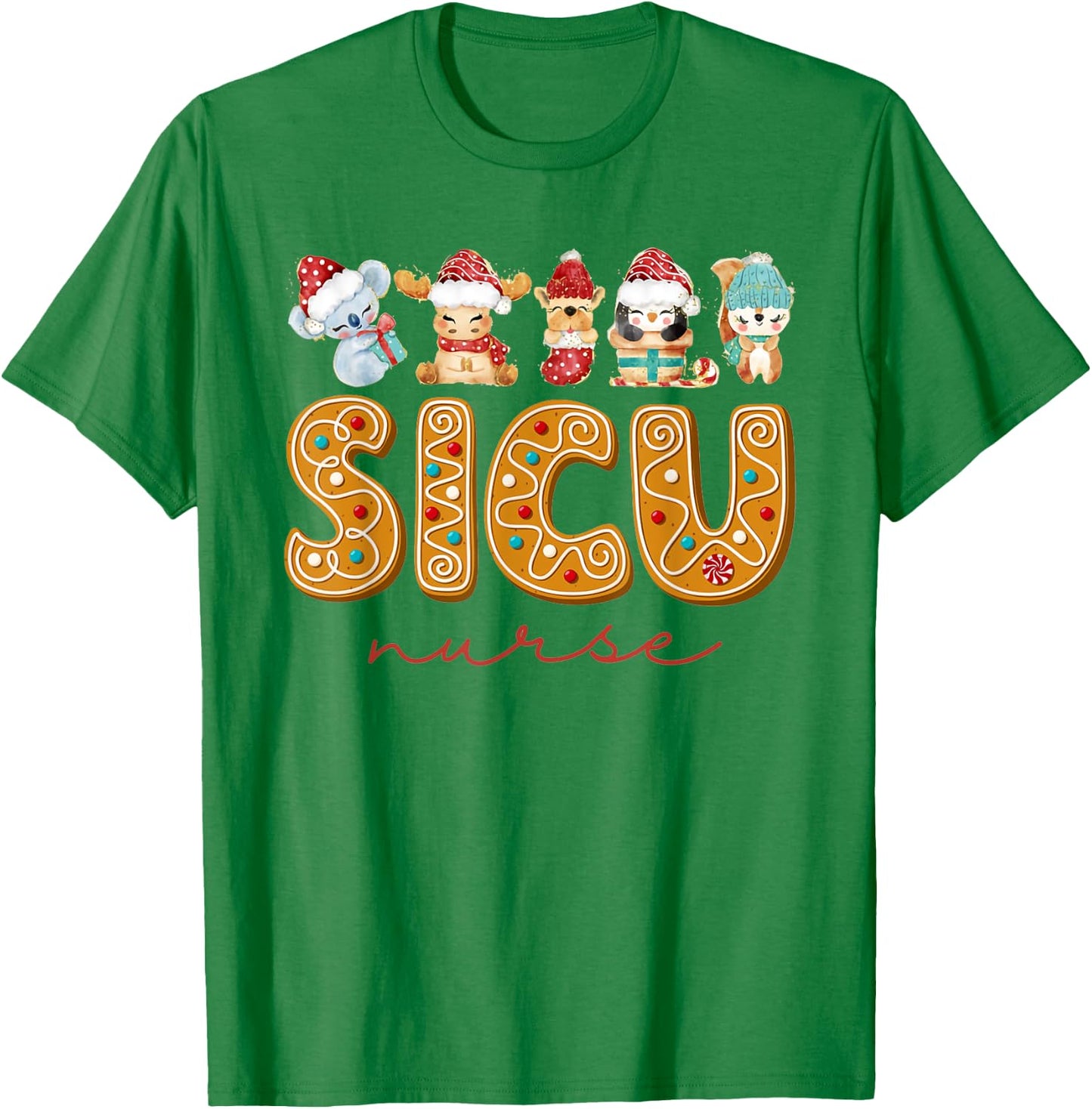 SICU Nurse Christmas Gingerbread Surgical Intensive Care T-Shirt - T-Shirt | Irish Green