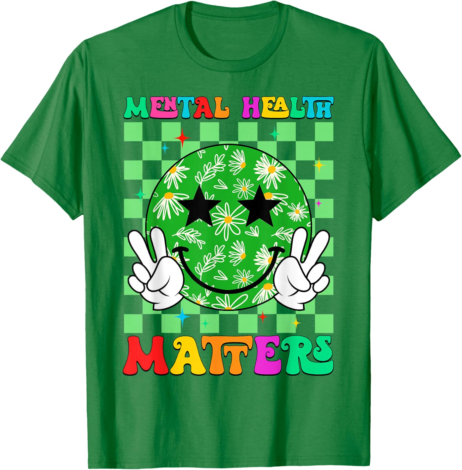 Groovy Mental Health Matters Brain Illness Awareness Month T-Shirt - T-Shirt | Irish Green