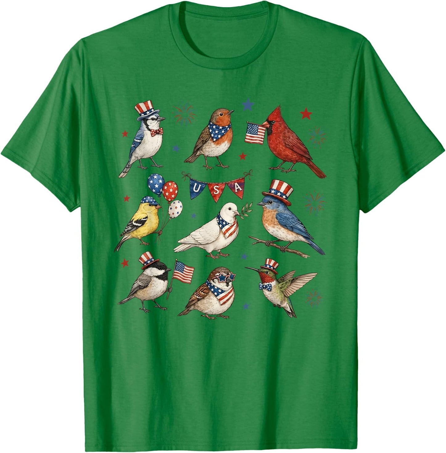Patriotic Cute Birds 4th of July Bird Lover Independence Day T-Shirt - T-Shirt | Irish Green
