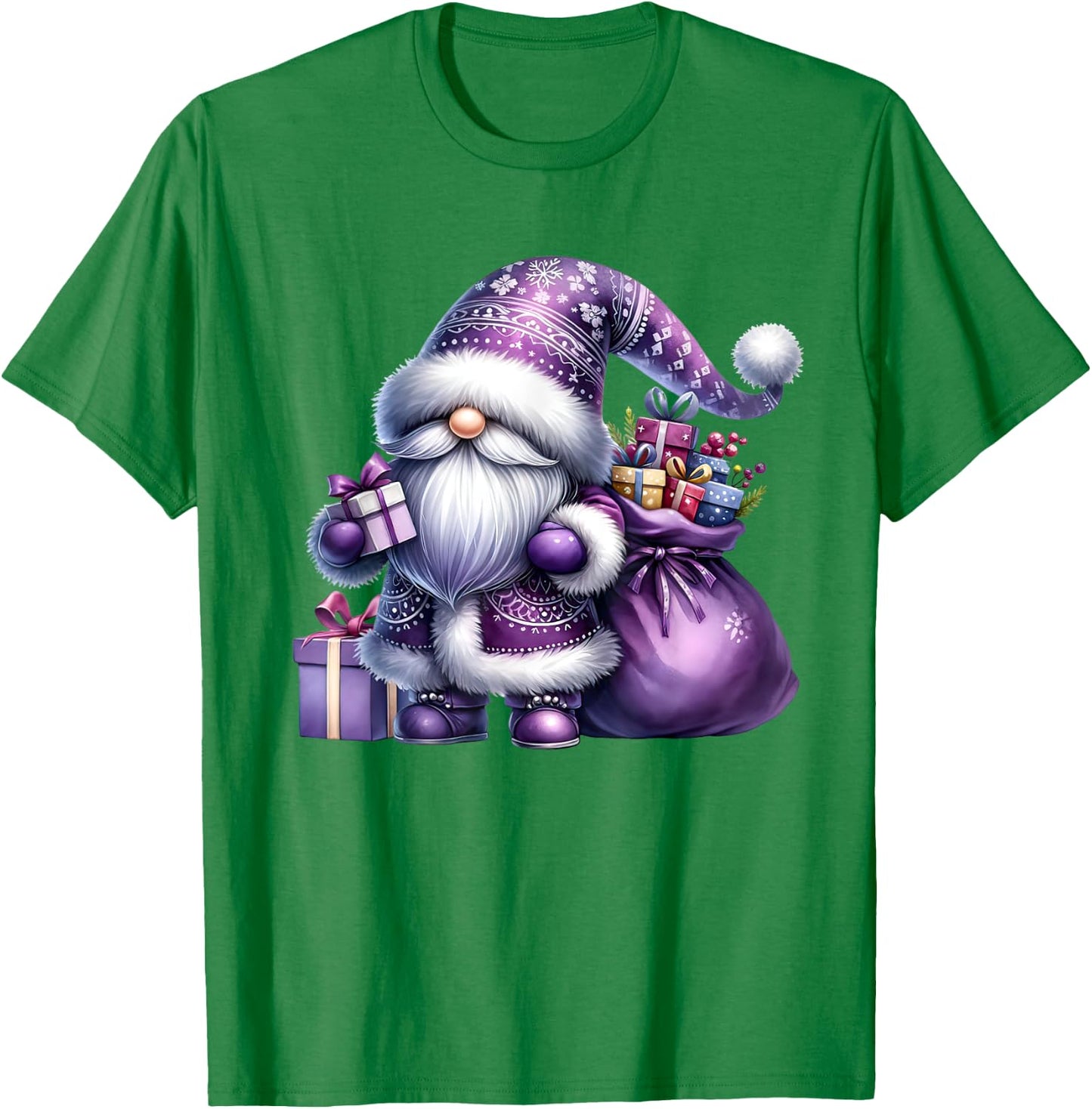 Purple Christmas Gnome With Santa Bag Men Xmas T-Shirt - T-Shirt | Irish Green