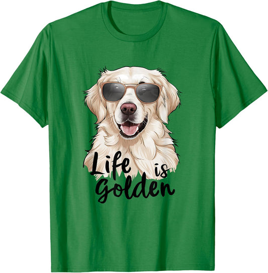 Life is Golden White English Cream Golden Retriever Cute Dog Men Women Girls Kids T-Shirt - T-Shirt | Irish Green