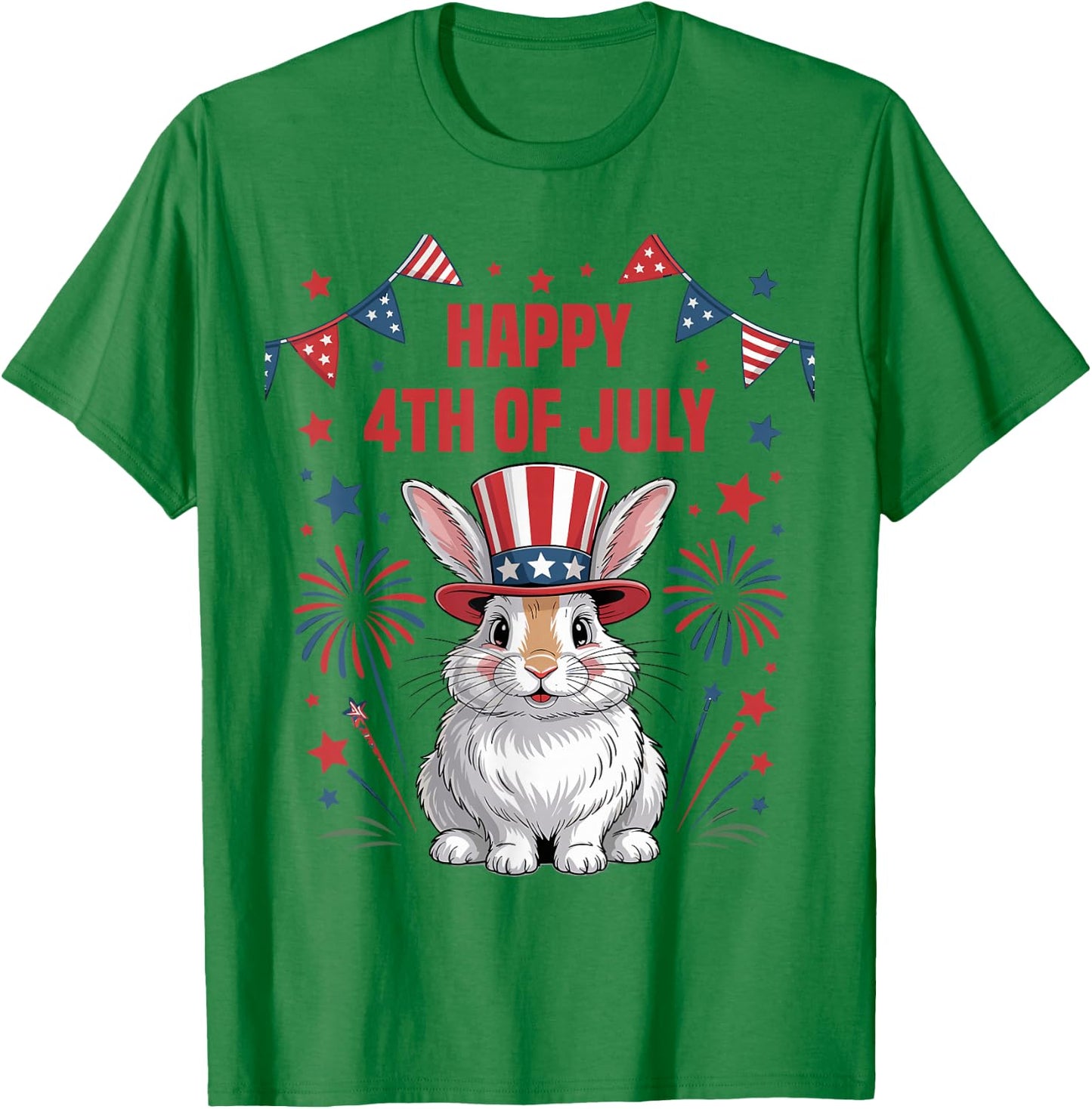 Happy 4th of July Patriotic Rabbit Animals Lovers Fireworks T-Shirt - T-Shirt | Irish Green