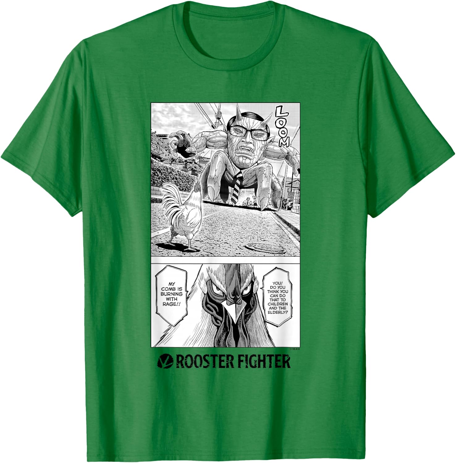 Rooster Fighter Keiji Street Fight Burning With Rage T-Shirt - T-Shirt | Irish Green