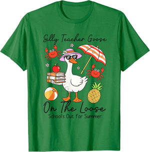 Silly Teacher Goose On The Loose School's Out for Summer T-Shirt - T-Shirt | Irish Green