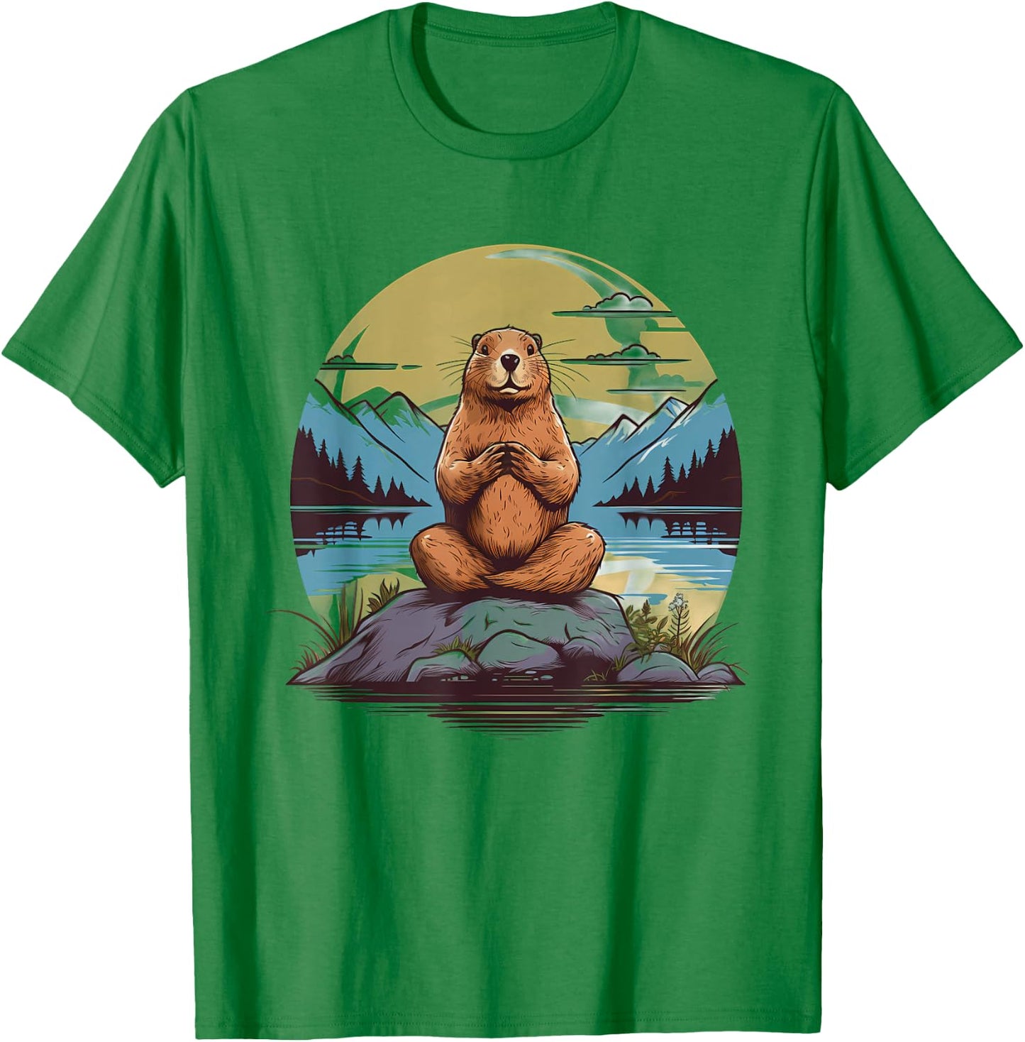 Groundhog Meditation Yoga T-Shirt - T-Shirt | Irish Green
