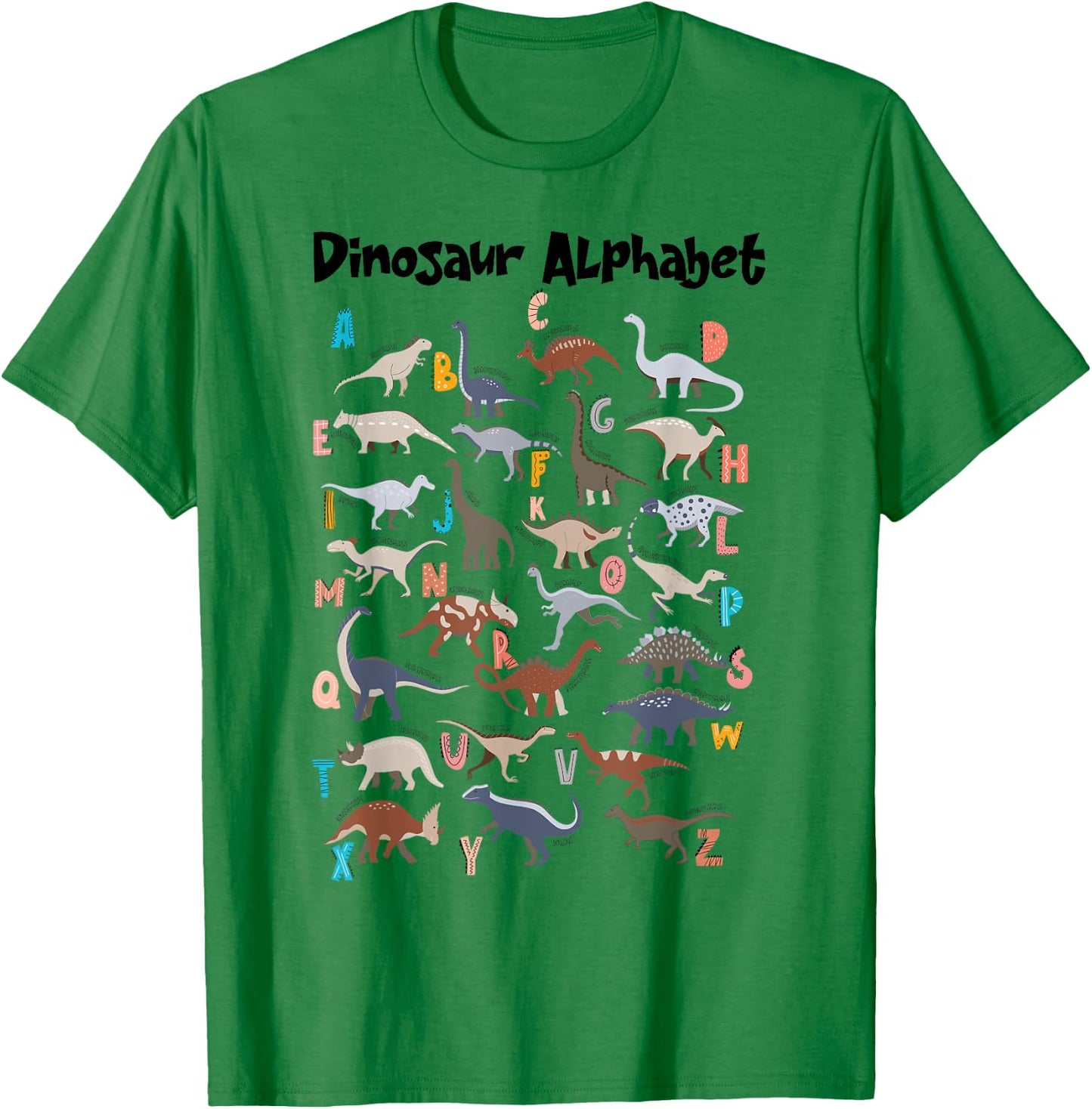 Cute Educational Types Dinosaurs Alphabet A-Z ABC Dino kids T-Shirt - T-Shirt | Irish Green