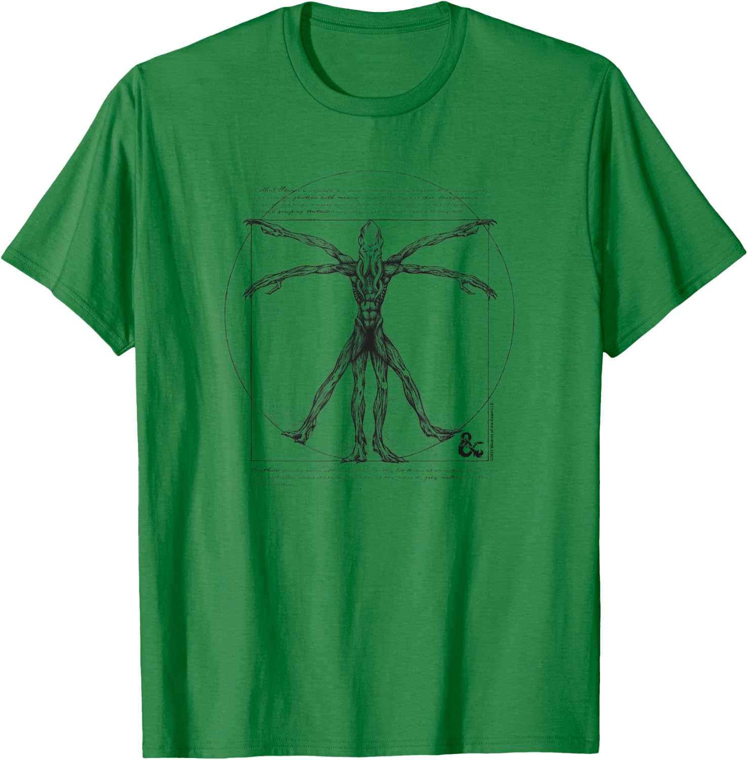 Dungeons & Dragons Mind Flayer Vitruvian Man Vintage Sketch T-Shirt - T-Shirt | Irish Green