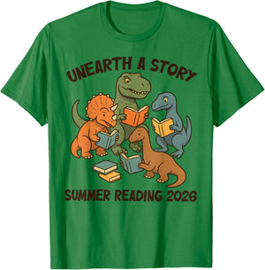 Unearth a Story Summer Reading 2026 Men Women Kids T-Shirt - T-Shirt | Irish Green