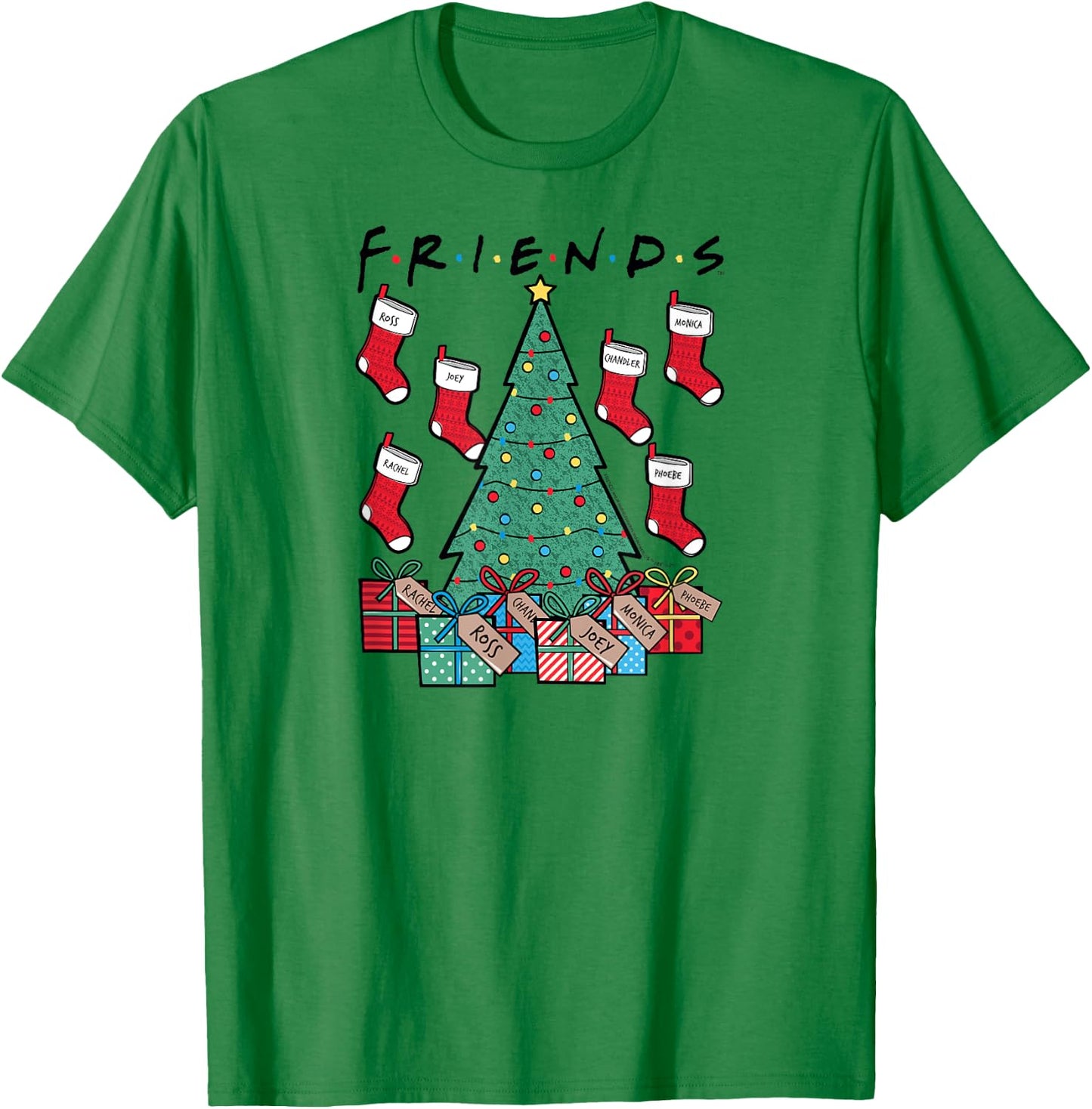 Friends Christmas Tree and Stockings Happy Holidays TV Show T-Shirt - T-Shirt | Irish Green