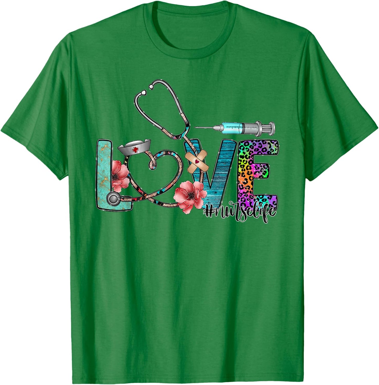 Nurse Life for Love Nurse Leopard Nurse's Week Valentine T-Shirt - T-Shirt | Irish Green