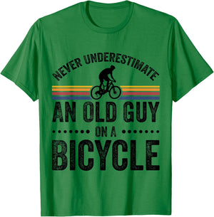 Never Underestimate An Old Guy On A Bicycle Funny Cycling T-Shirt - T-Shirt | Irish Green
