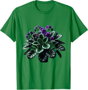 African Violet Flower Plant Botanical T-Shirt - T-Shirt | Irish Green