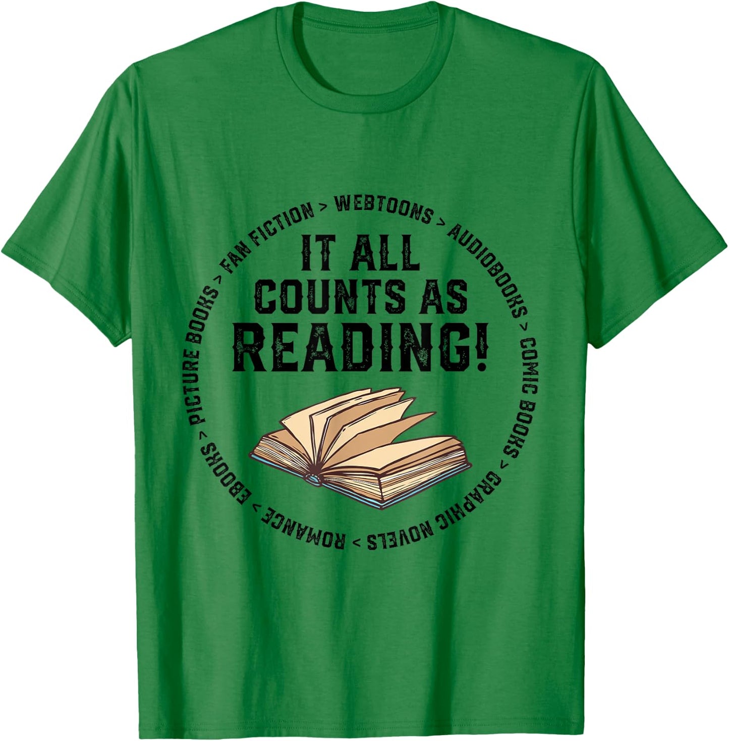 It All Counts As Reading Reader Librarian Teacher T-Shirt - T-Shirt | Irish Green