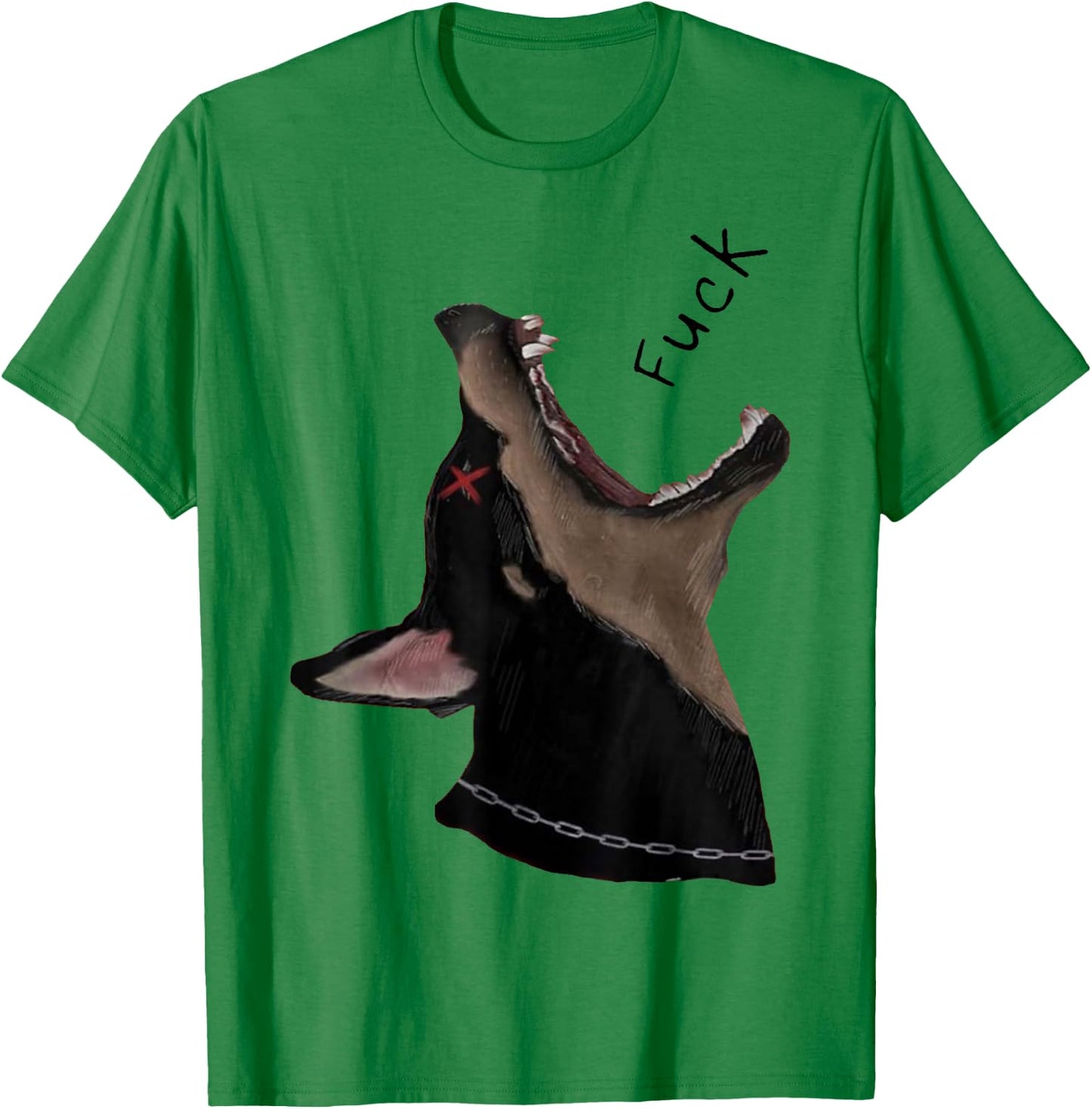 Doberman Dog Fuck Howling Yelling Art T-Shirt - T-Shirt | Irish Green