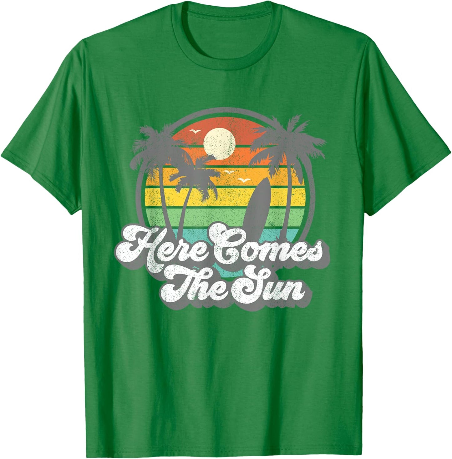 Vintage Here Comes The Sun Beach Surfing Retro 70s Surf Gift Women Girls Kids T-Shirt - T-Shirt | Irish Green