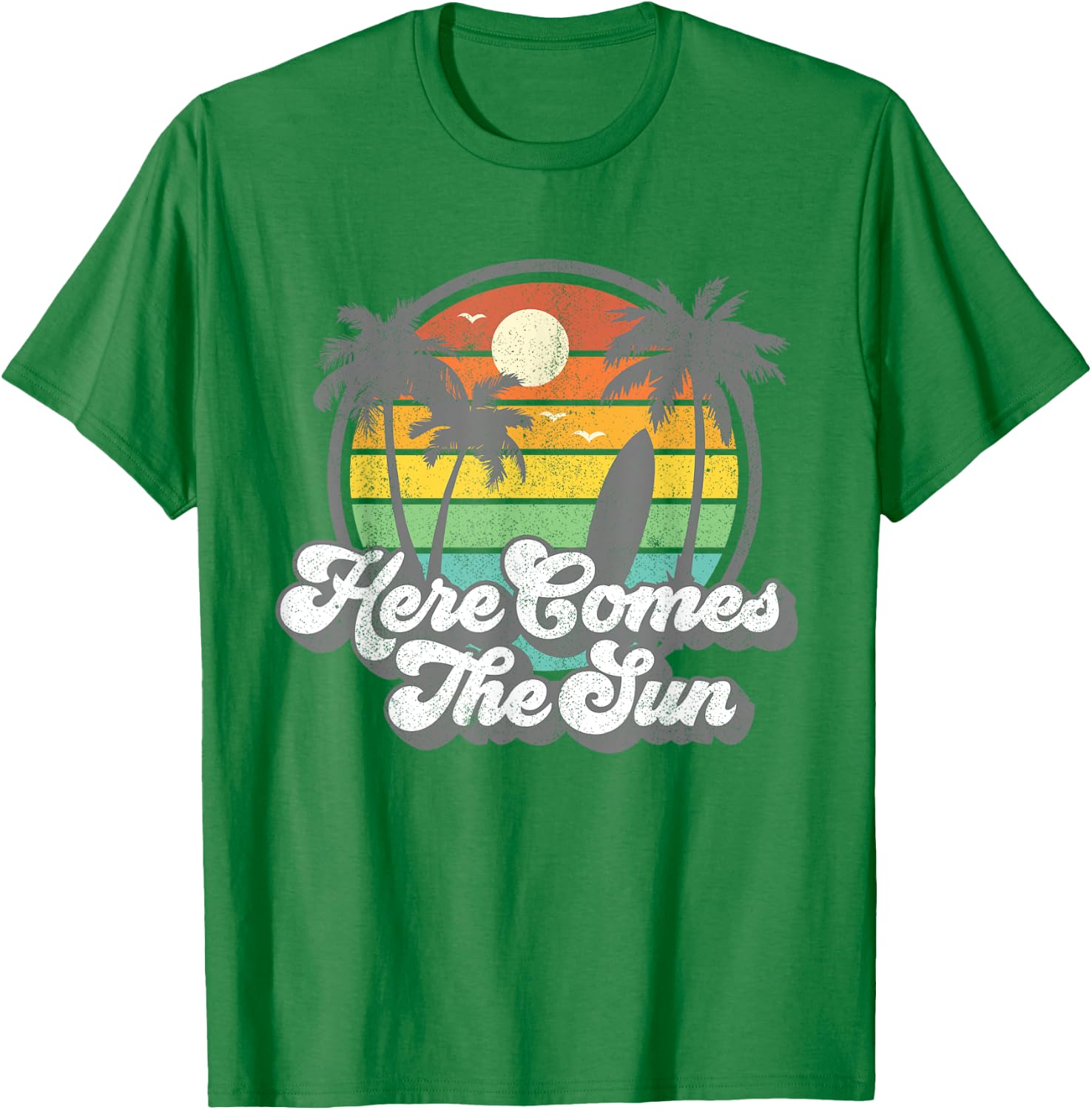 Vintage Here Comes The Sun Beach Surfing Retro 70s Surf Gift Women Girls Kids T-Shirt - T-Shirt | Irish Green