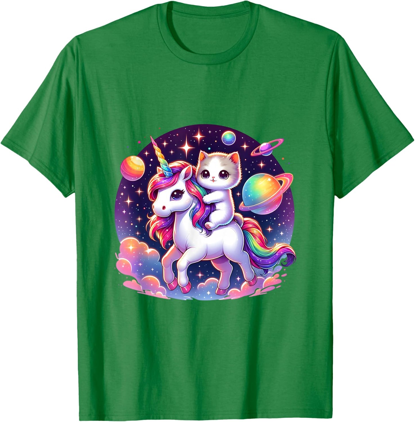 Cat Unicorn Graphic Cute Cat Riding Unicorn Lover Boys Girls T-Shirt - T-Shirt | Irish Green