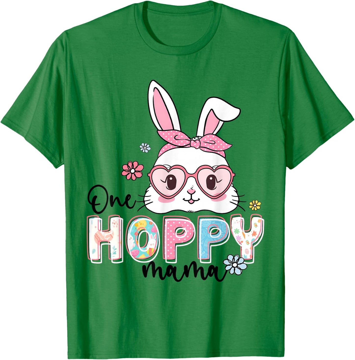 One Hoppy Mama Bunny Groovy Bunny Mom Mommy Happy Easter Day T-Shirt - T-Shirt | Irish Green
