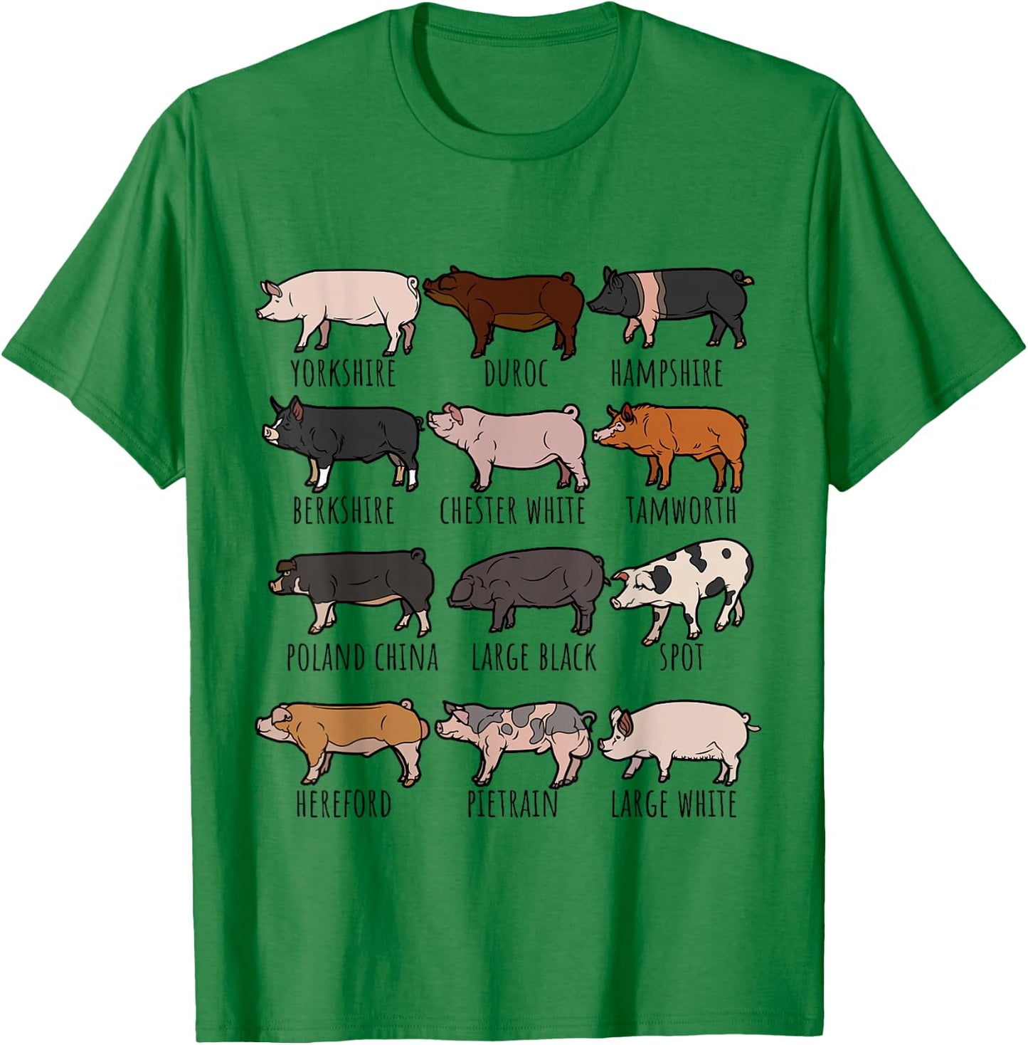 Type of Pigs Breeds Collection,Cute Piggery farm Pig Farmers T-Shirt - T-Shirt | Irish Green