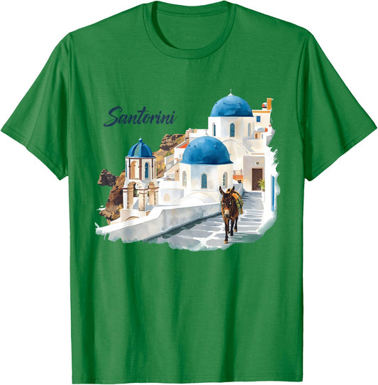 Donkey on Santorini Streets in Greece Tourist Keepsake Women T-Shirt - T-Shirt | Irish Green
