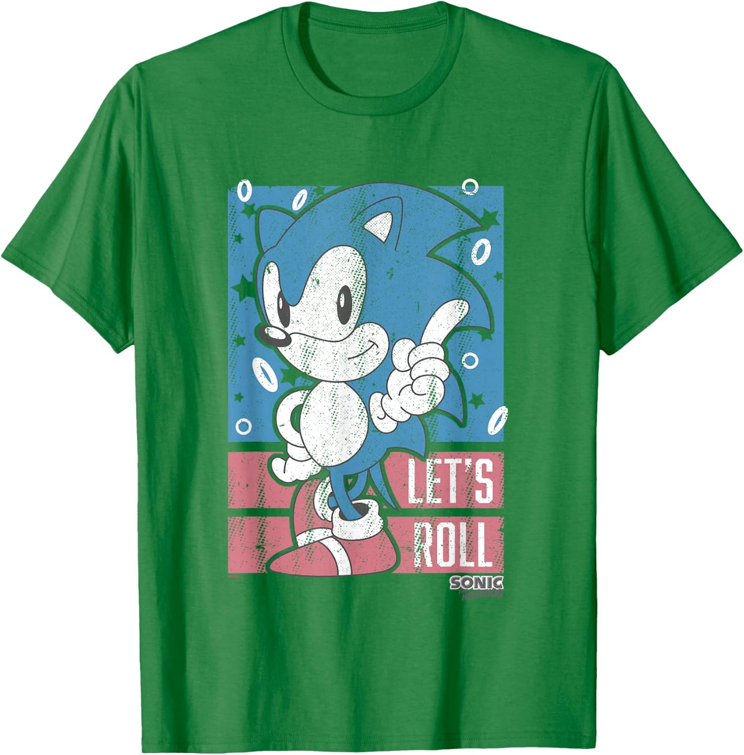 Sonic The Hedgehog Let's Roll Americana Distressed Logo T-Shirt - T-Shirt | Irish Green