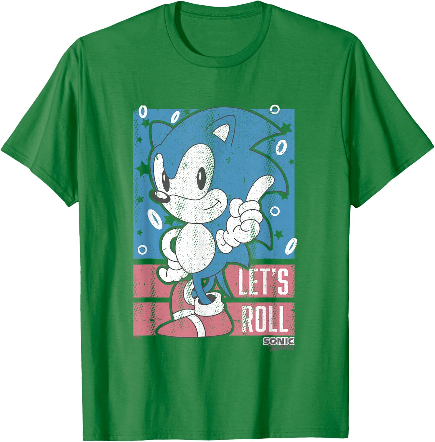 Sonic The Hedgehog Let's Roll Americana Distressed Logo T-Shirt - T-Shirt | Irish Green