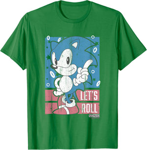Sonic The Hedgehog Let's Roll Americana Distressed Logo T-Shirt - T-Shirt | Irish Green