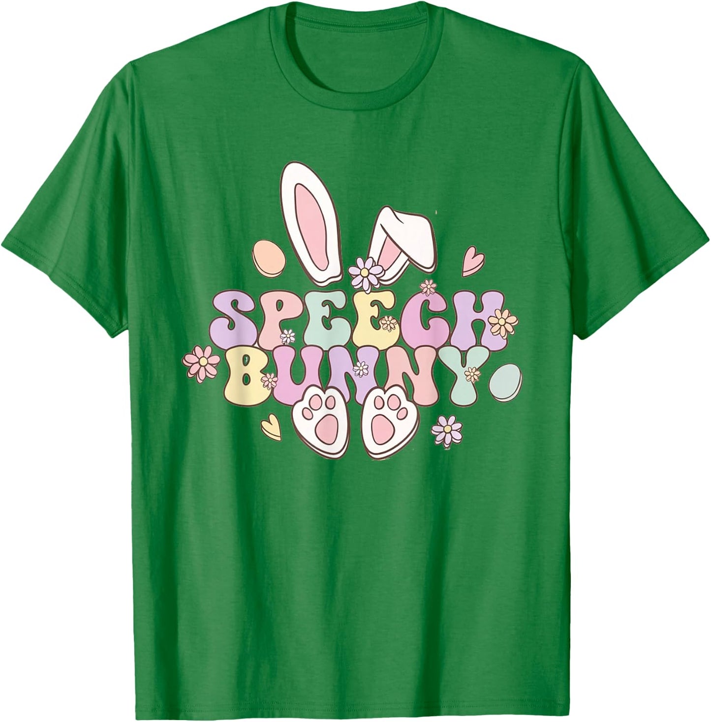 Groovy Retro Speech Bunny Easter Speech Pathologist SLP T-Shirt - T-Shirt | Irish Green