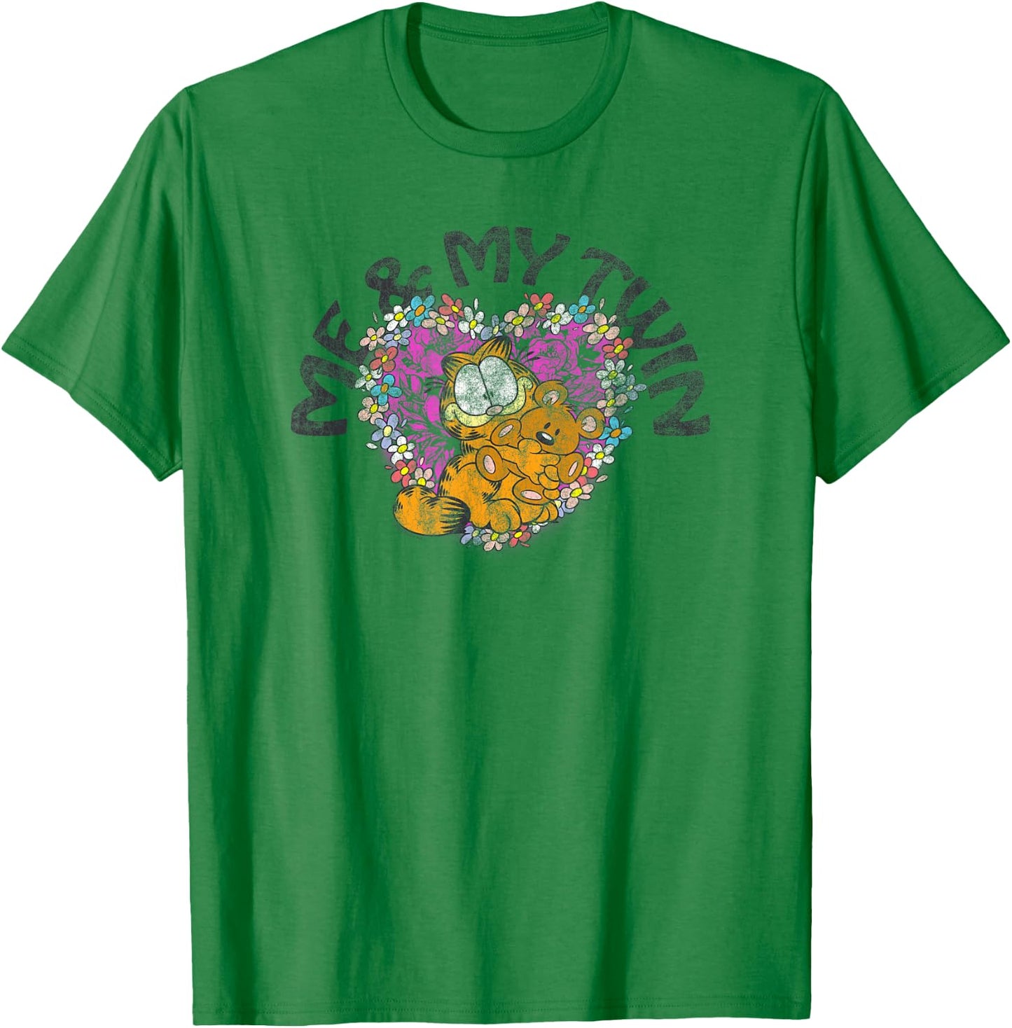 Garfield Me and My Twin Flower Heart Pookie Retro Cute Cat T-Shirt - T-Shirt | Irish Green
