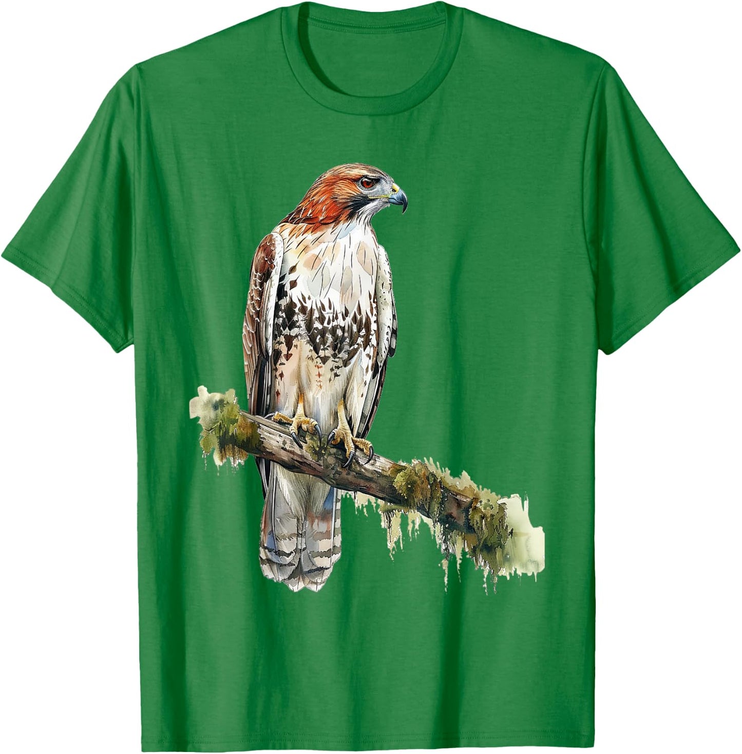 Watercolour Red Tailed Hawk Falconry Birding T-Shirt - T-Shirt | Irish Green
