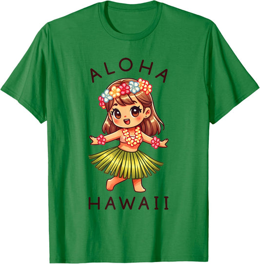 Aloha Hawaii Hawaii Cute Hula Dance Dancer Girl Kids Girls , White T-Shirt - T-Shirt | Irish Green