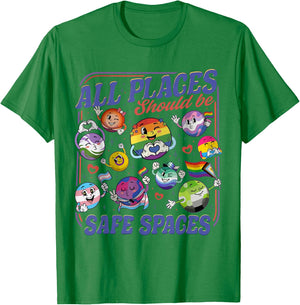 All Places Should Be Safe Spaces LGBTQ Pride Month Planets T-Shirt - T-Shirt | Irish Green