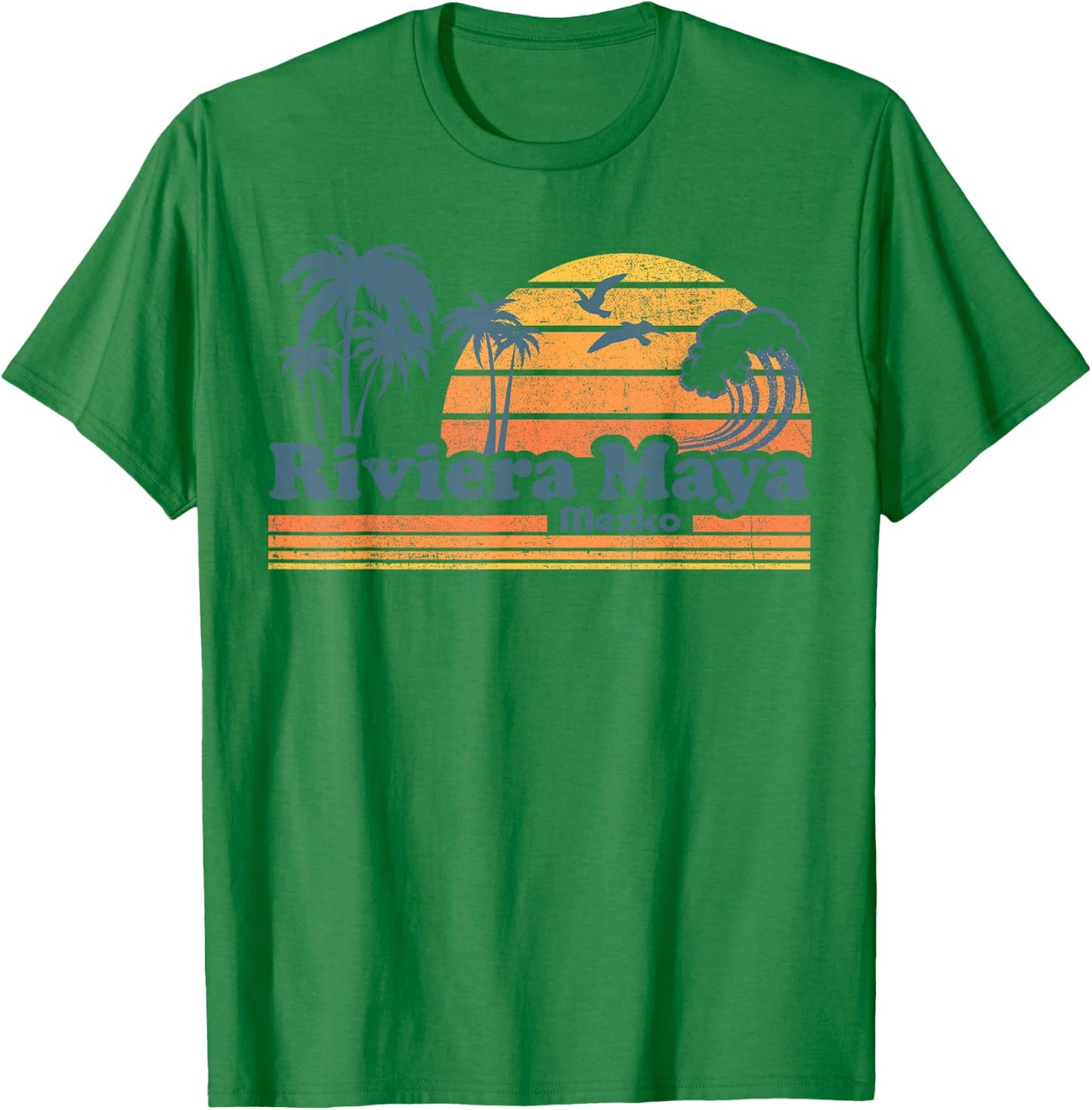 Riviera Maya Mexico Beach Summer Vacation Vintage 70's Retro T-Shirt - T-Shirt | Irish Green