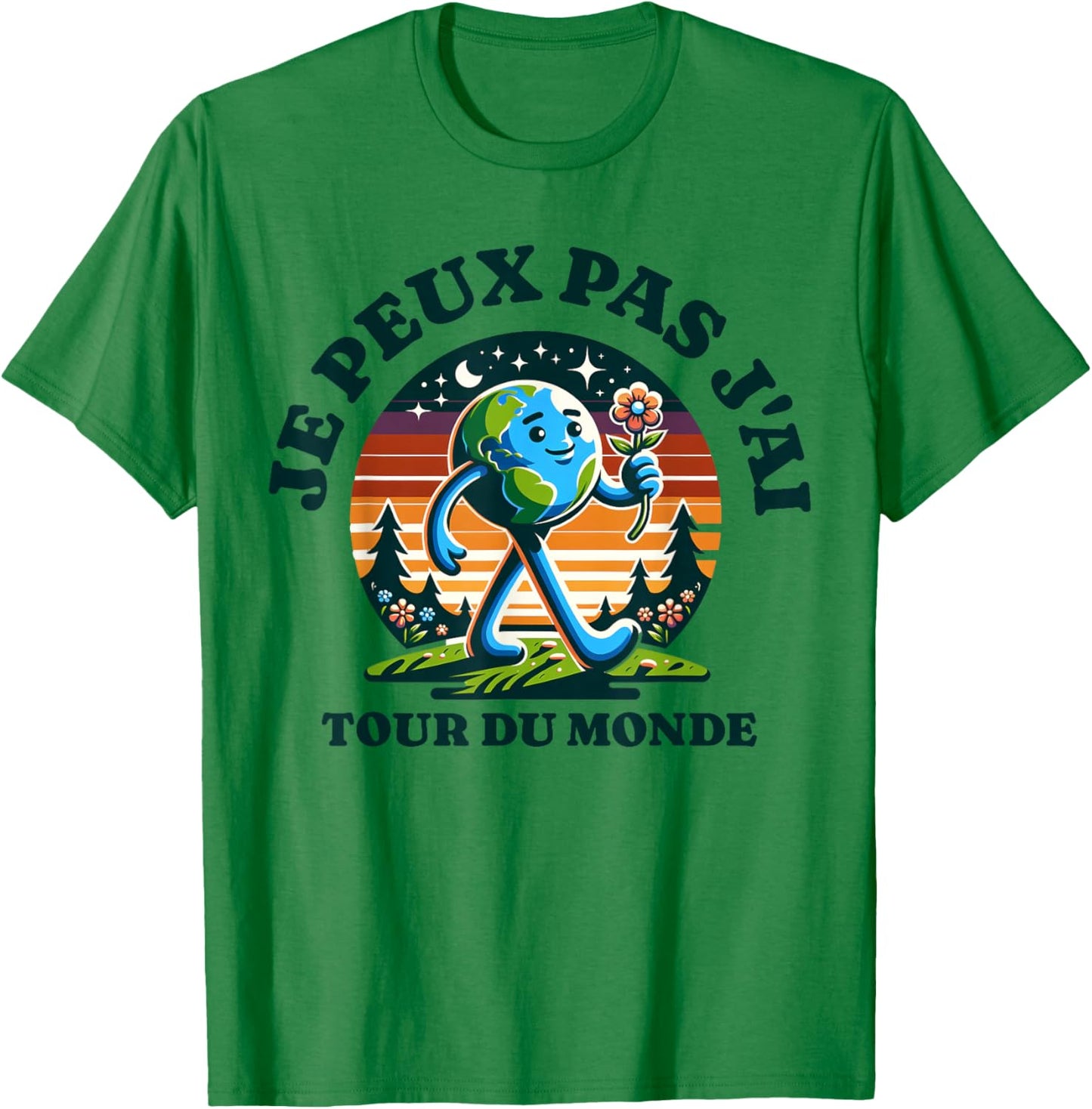 Je Peux Pas J'ai Tour Du Monde Gift Humour Adventure Funny , white, S T-Shirt - T-Shirt | Irish Green