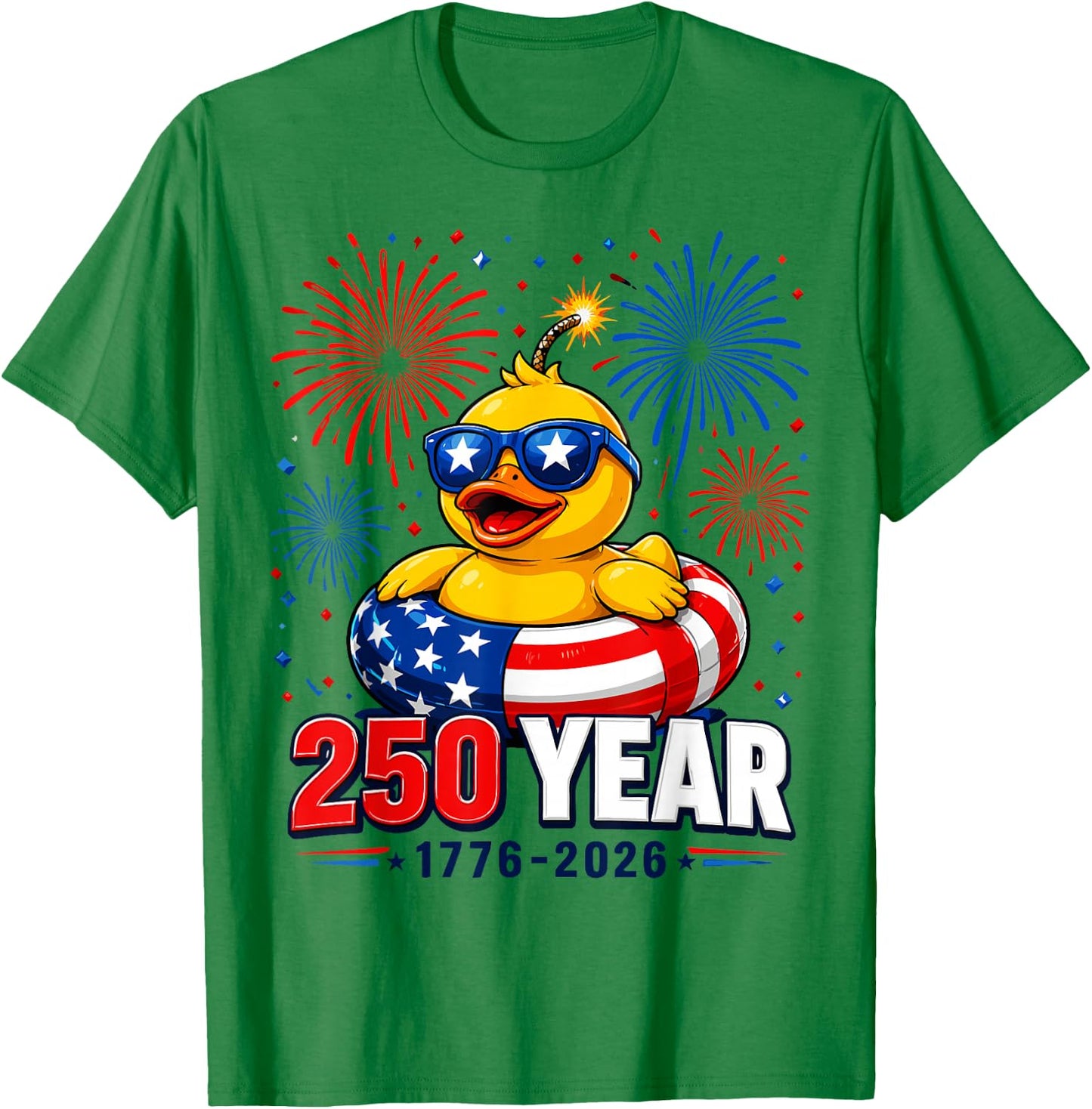 America 250th Anniversary 4th of July Patriotic Rubber Duck T-Shirt - T-Shirt | Irish Green