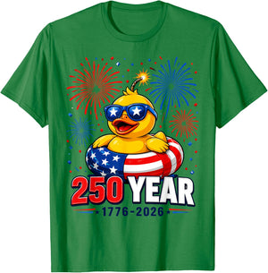 America 250th Anniversary 4th of July Patriotic Rubber Duck T-Shirt - T-Shirt | Irish Green