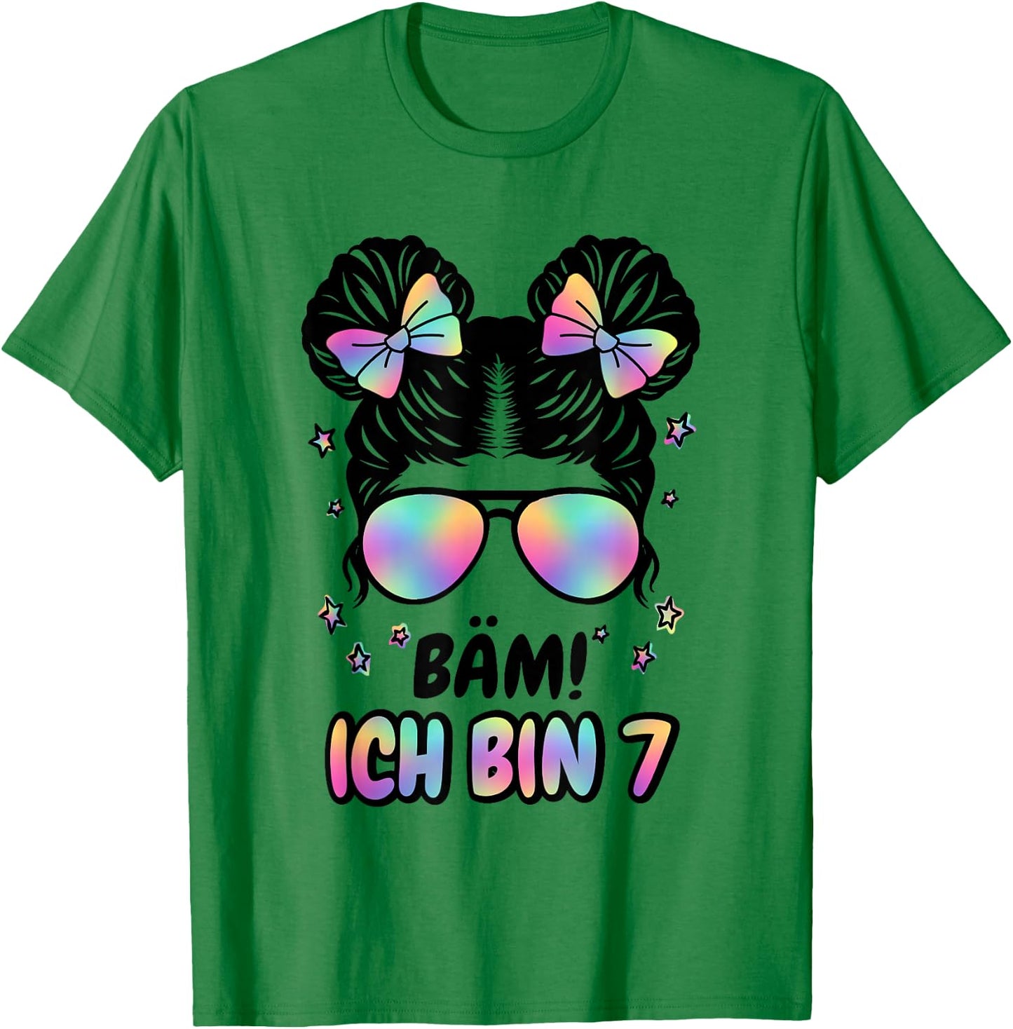 7. Geburtstag Mädchen Messy Bun Bäm! Ich Bin Sieben T-Shirt - T-Shirt | Irish Green