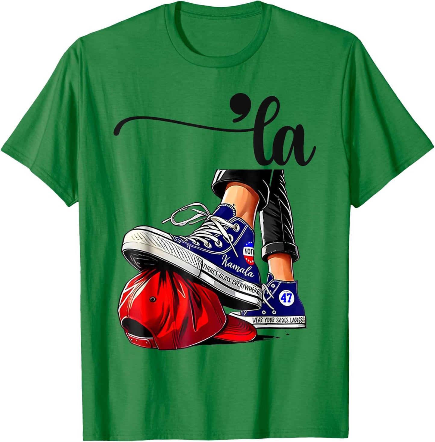 Kamala Harris High Heels Stepping On Red MAGA Hat T-Shirt - T-Shirt | Irish Green