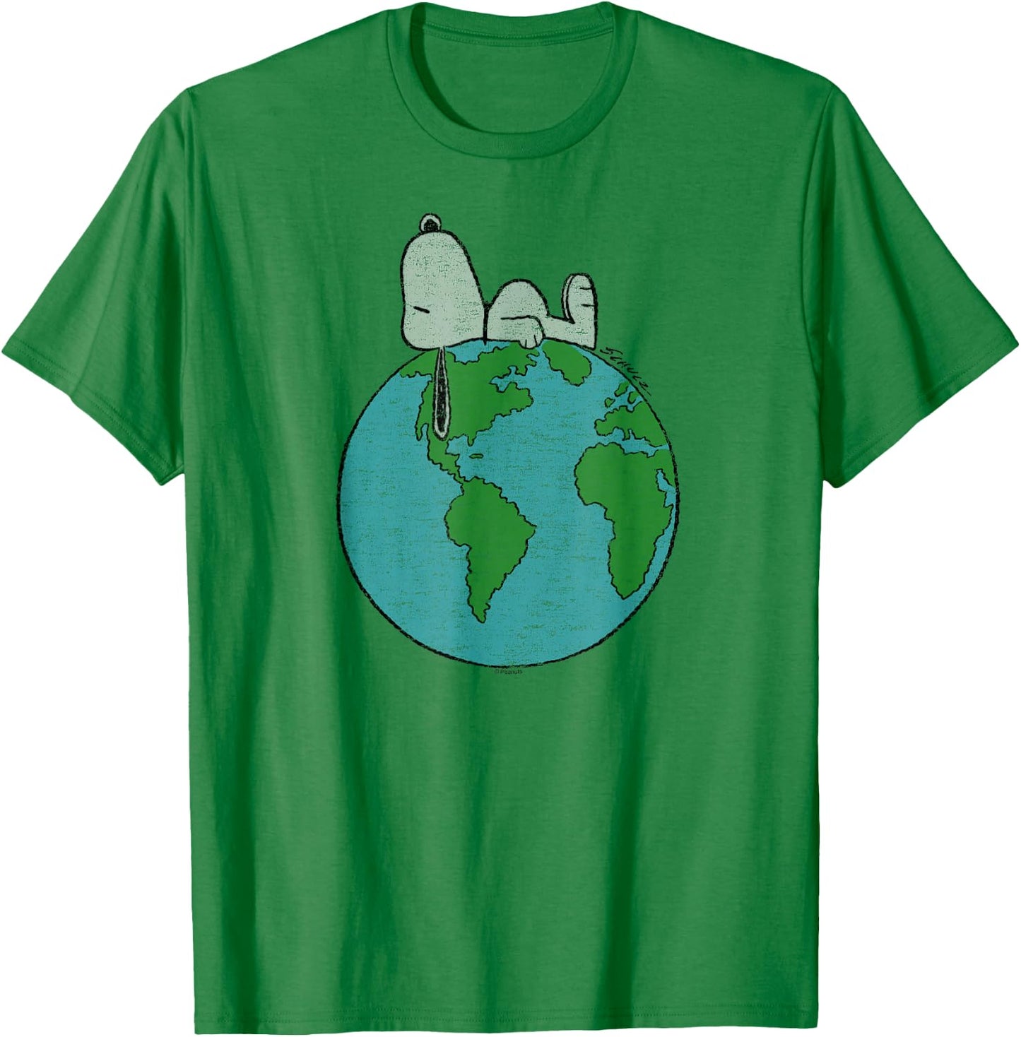 Peanuts - Snoopy Earth Day Laying On Top of the World T-Shirt - T-Shirt | Irish Green