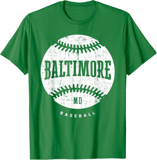 Baltimore Baseball Retro Vintage Design Baseball Lover T-Shirt - T-Shirt | Irish Green
