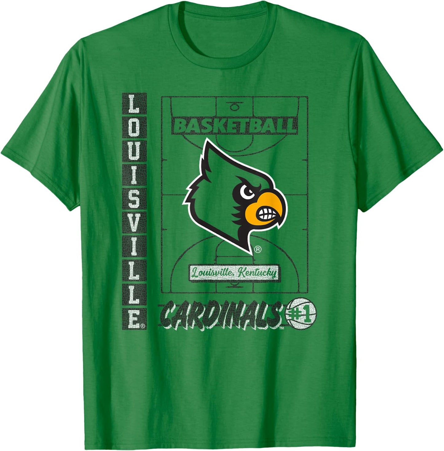 Louisville Cardinals Basketball Vintage Court Red T-Shirt - T-Shirt | Irish Green