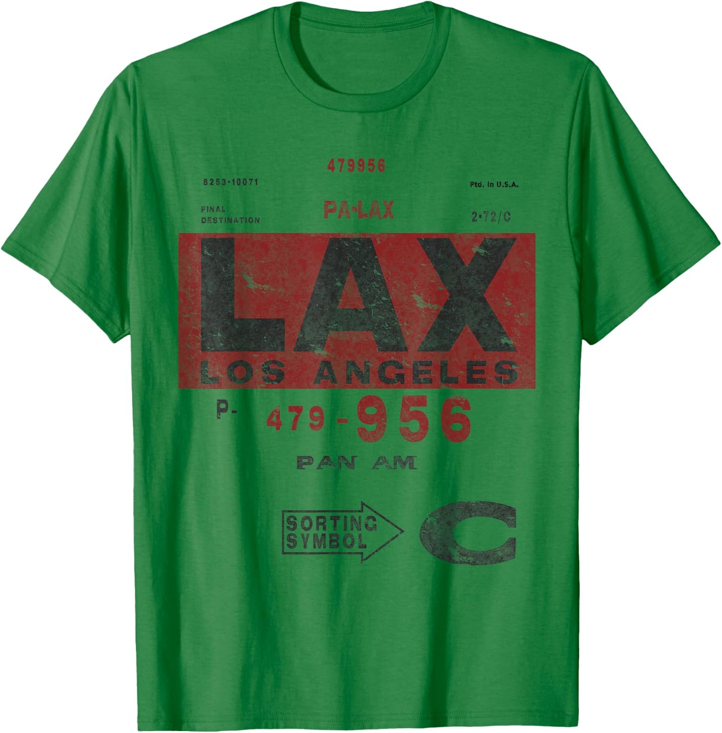 LAX Los Angeles Airport Vintage Airline Tag Travel Pilot Medium Heather Grey T-Shirt - T-Shirt | Irish Green
