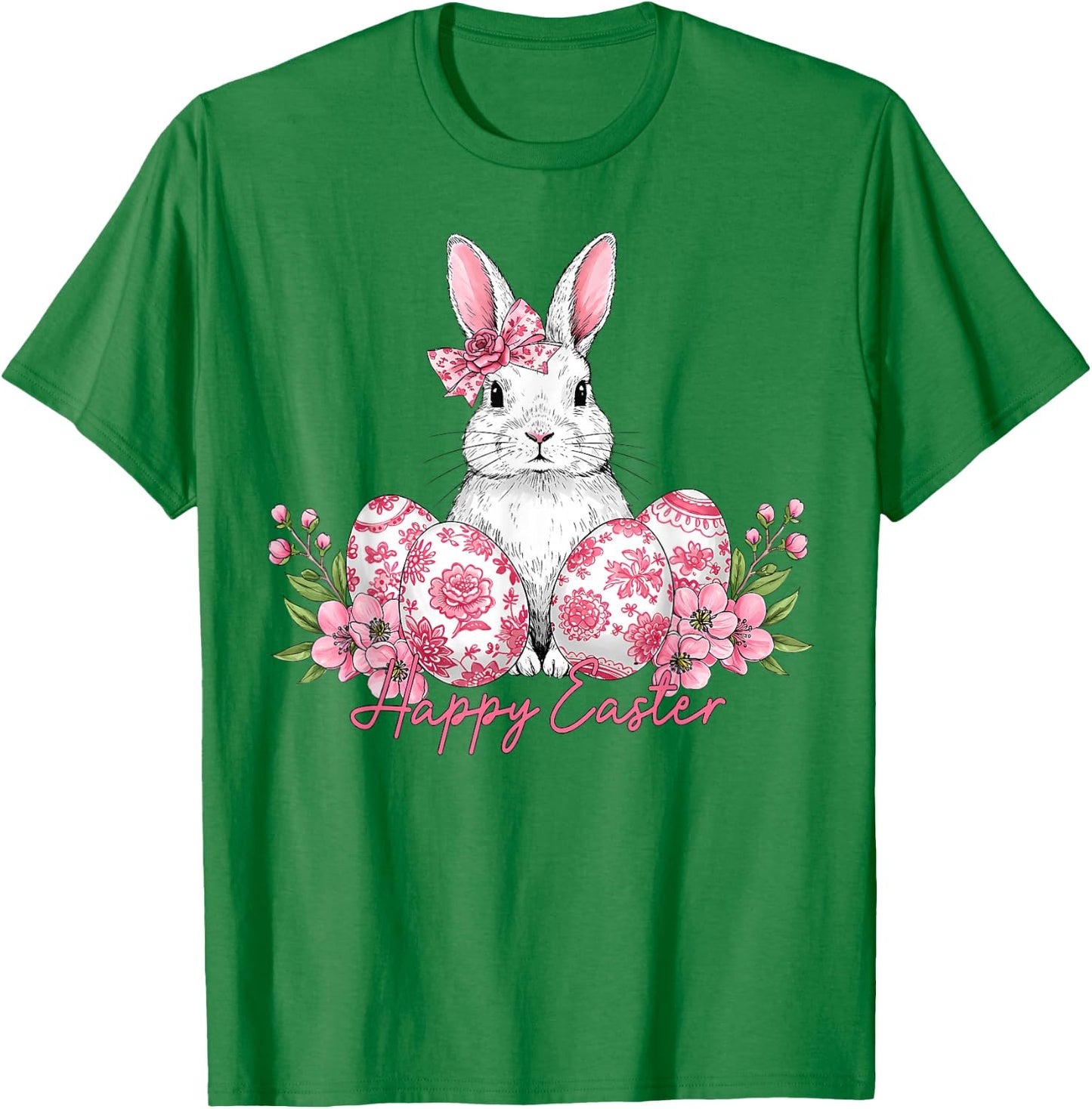 Happy Easter Chinoiserie Eggs Florals Bunny Coquette Bow T-Shirt - T-Shirt | Irish Green