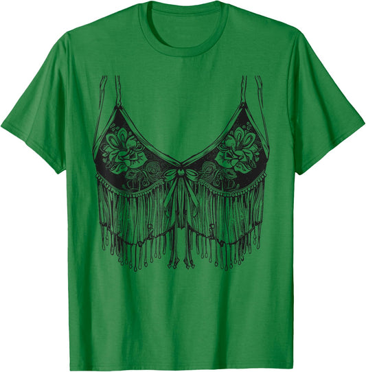 Lingerie Bra graphic Cowgirl Fringe Trendy Cute Sexy Country T-Shirt - T-Shirt | Irish Green