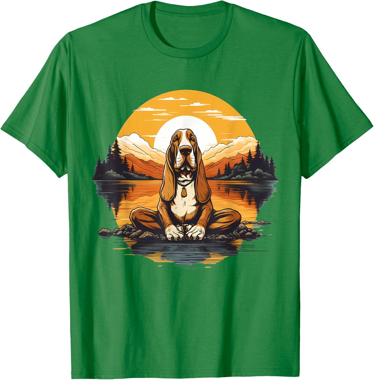 Basset Hound Dog Meditation Yoga Men Women Kids T-Shirt - T-Shirt | Irish Green