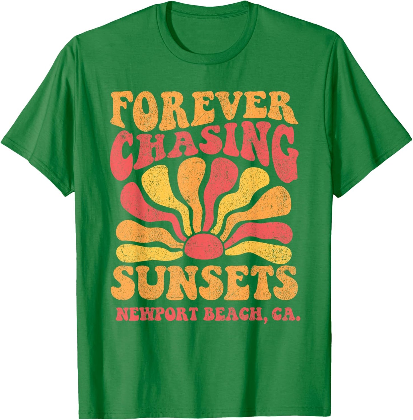 Forever Chasing Sunsets Newport Beach California 70s Retro T-Shirt - T-Shirt | Irish Green