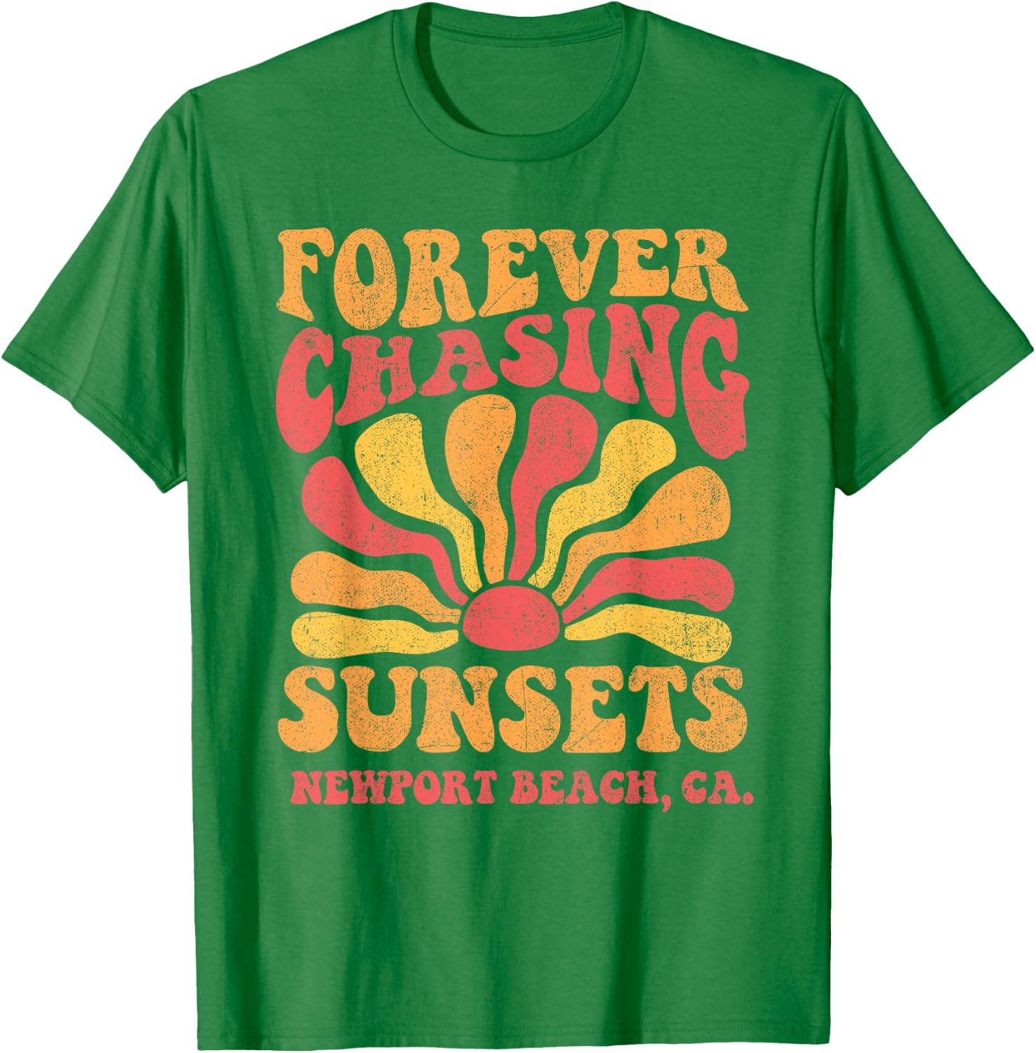 Forever Chasing Sunsets Newport Beach California 70s Retro T-Shirt - T-Shirt | Irish Green