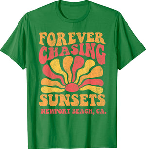 Forever Chasing Sunsets Newport Beach California 70s Retro T-Shirt - T-Shirt | Irish Green