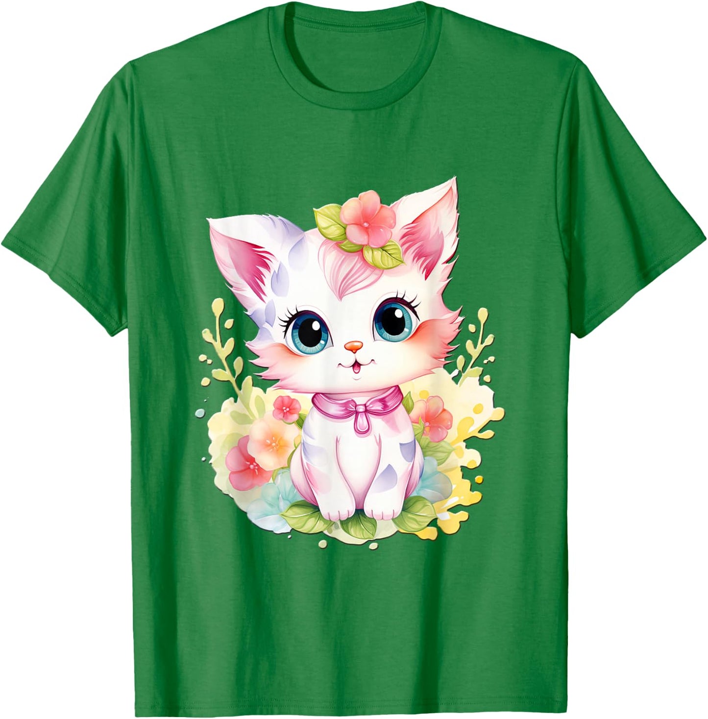 süßes farbenfrohe Katzen Liebhaber Outfits Baby Katze mit Blumen süße Katzen Kätzchen Mädchen Tochter T-Shirt - T-Shirt | Irish Green